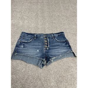 Festival Distressed Boho Free People Button Fly Denim Shorts 26 High Rise Cuffed